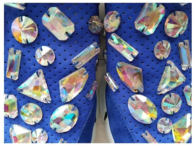 Autre Marque Elena Iachi - Luxe Sneakers zapatillas slip-on mocasín Tennis azul y suela blanca multico strass Blanco Multicolor 