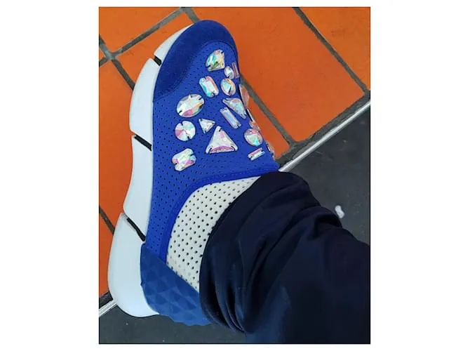 Autre Marque Elena Iachi - Luxe Sneakers zapatillas slip-on mocasín Tennis azul y suela blanca multico strass Blanco Multicolor 