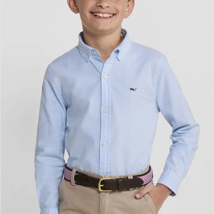 Camisa M/L – Boys Solid Oxford Whale Shirt Ocean Breeze