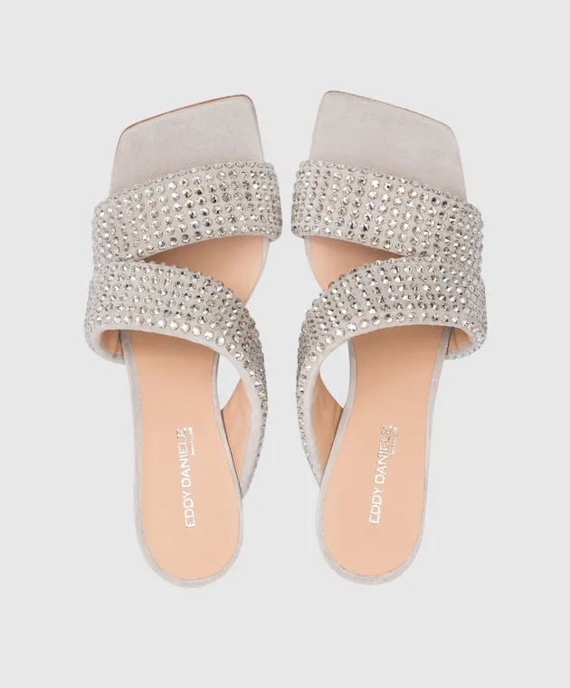 Eddy Daniele Gray suede mules with Swarovski crystals