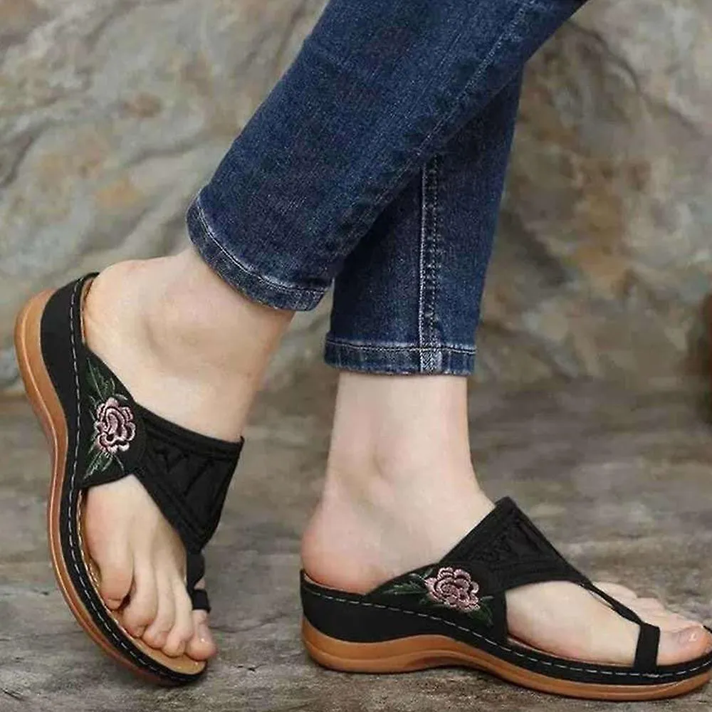 Embroidery Orthopedic Comfy Flip Flop Sandals For Women 3-arch Support Reduces Pain Outdoor Use