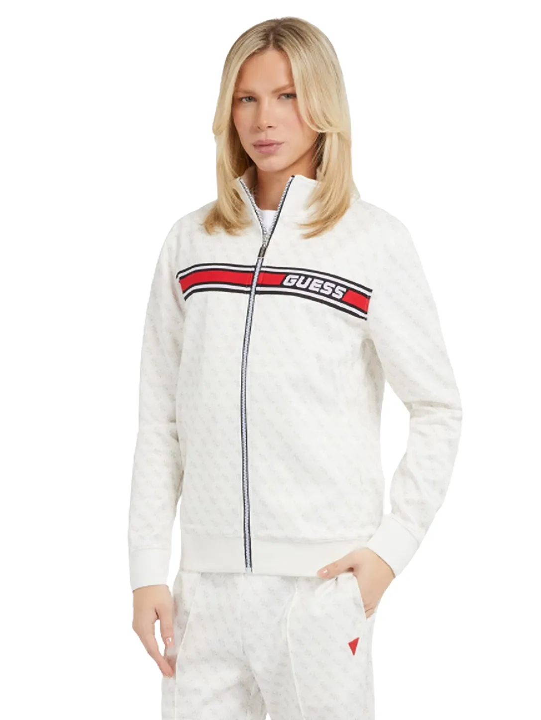 Guess Korbin Full Zip All over logo Sweatshirt "White"