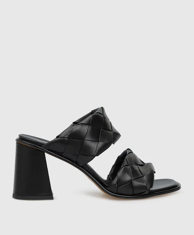 Laura Bellariva Intrecciato weave black leather mules