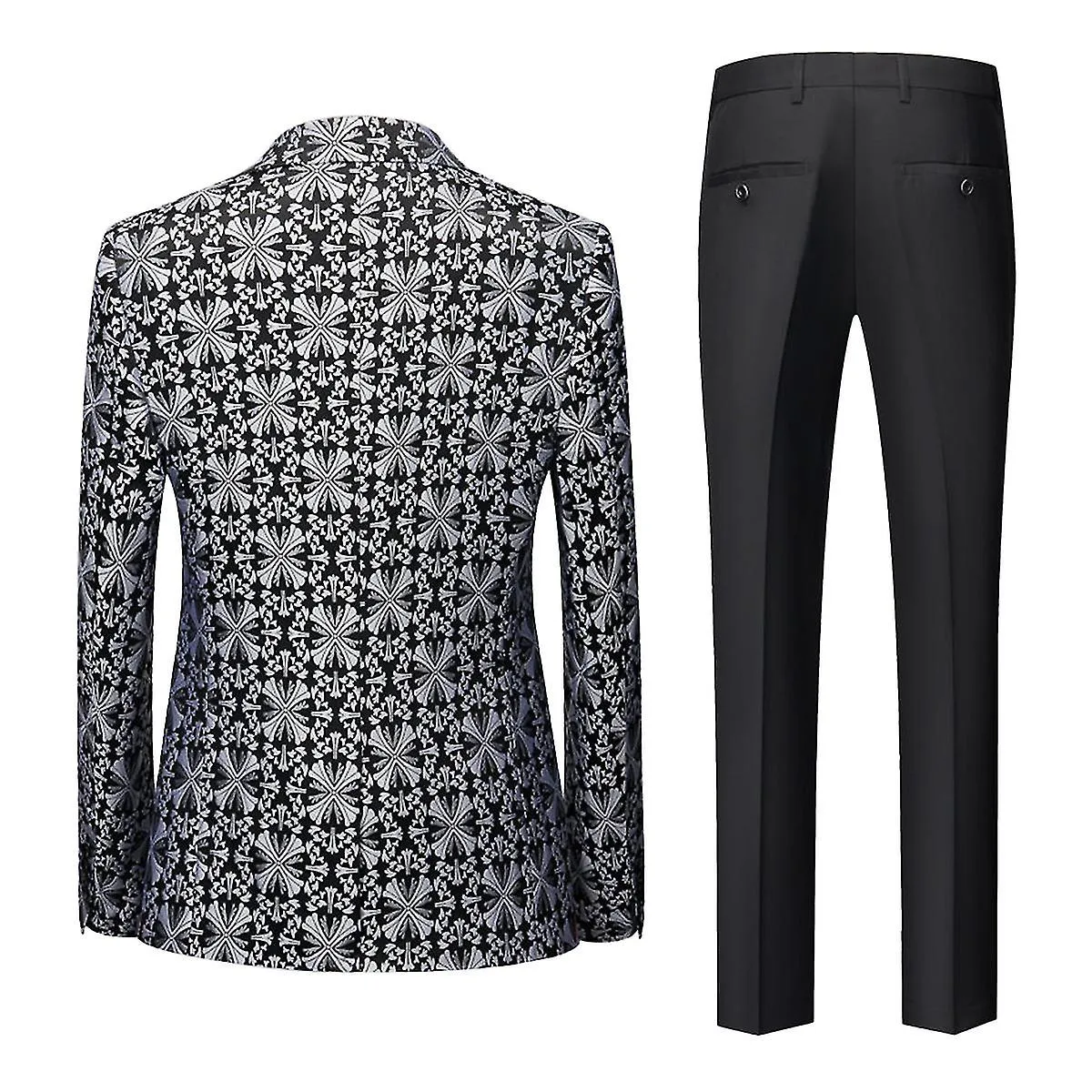 Men's 3 Piece Casual Cross Printed Peaked Lapel Slim Suit Set