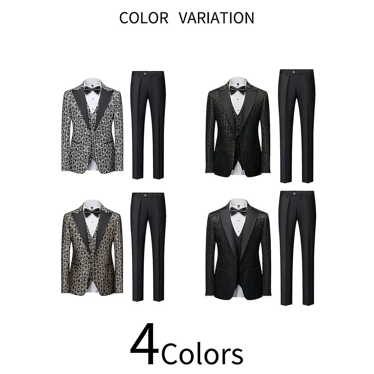 Men's 3 Piece Casual Cross Printed Peaked Lapel Slim Suit Set