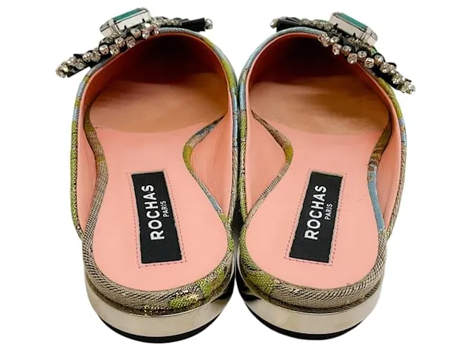 Mules Jacquard Verde / Azul Rochas con Embellecimientos de Cristal 