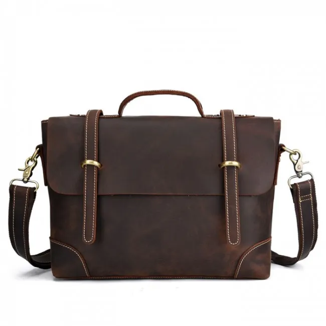 Retro Double Buckle Leather Business Bag Leather Briefcase Men's Handbags Shoulder Bag