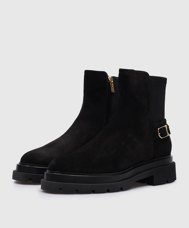 Santoni Black suede boots with logo