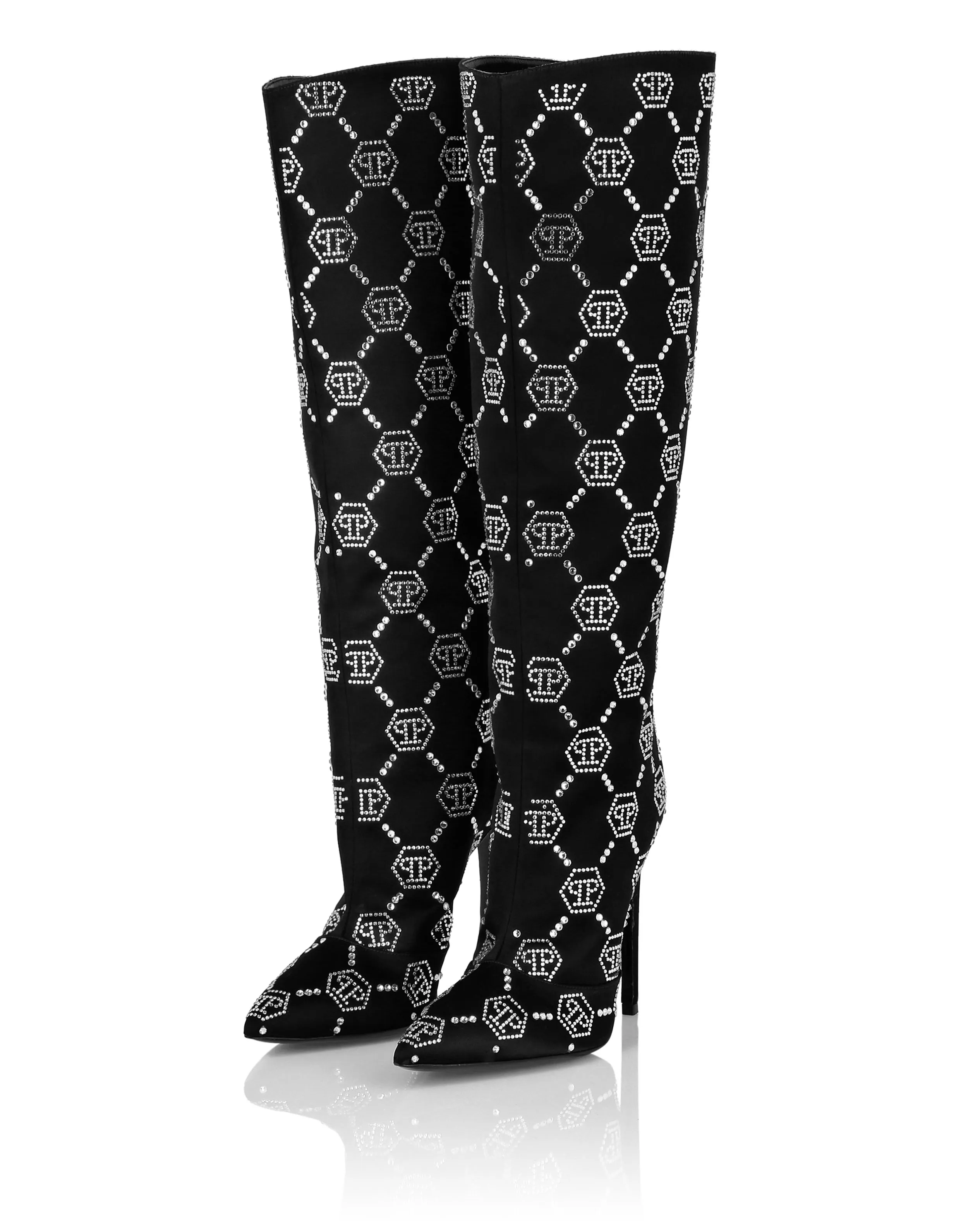 Satin Boots High Heels Mid Strass Monogram