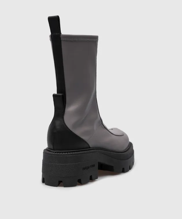 Sergio Rossi Milla gray leather boots with logo