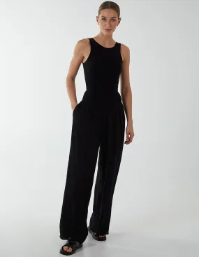 Shirring waist wide leg trousers6685