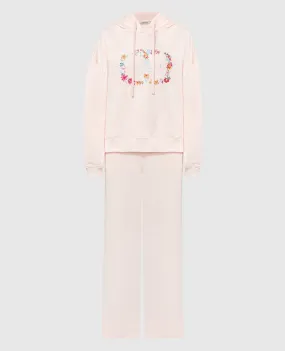 Twinset Wide leg pink tracksuit with floral logo embroidery