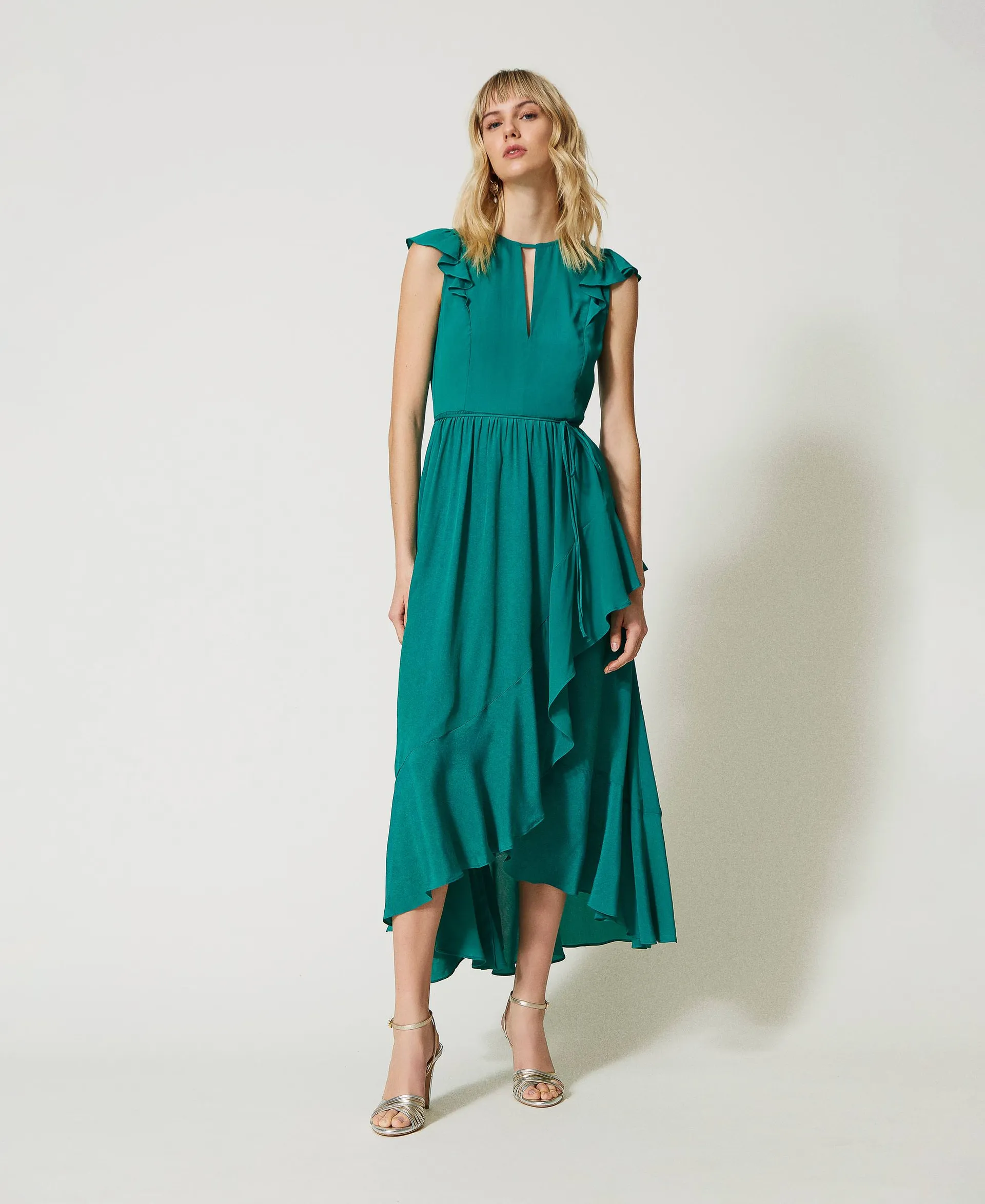 Vestido largo de seda mixta