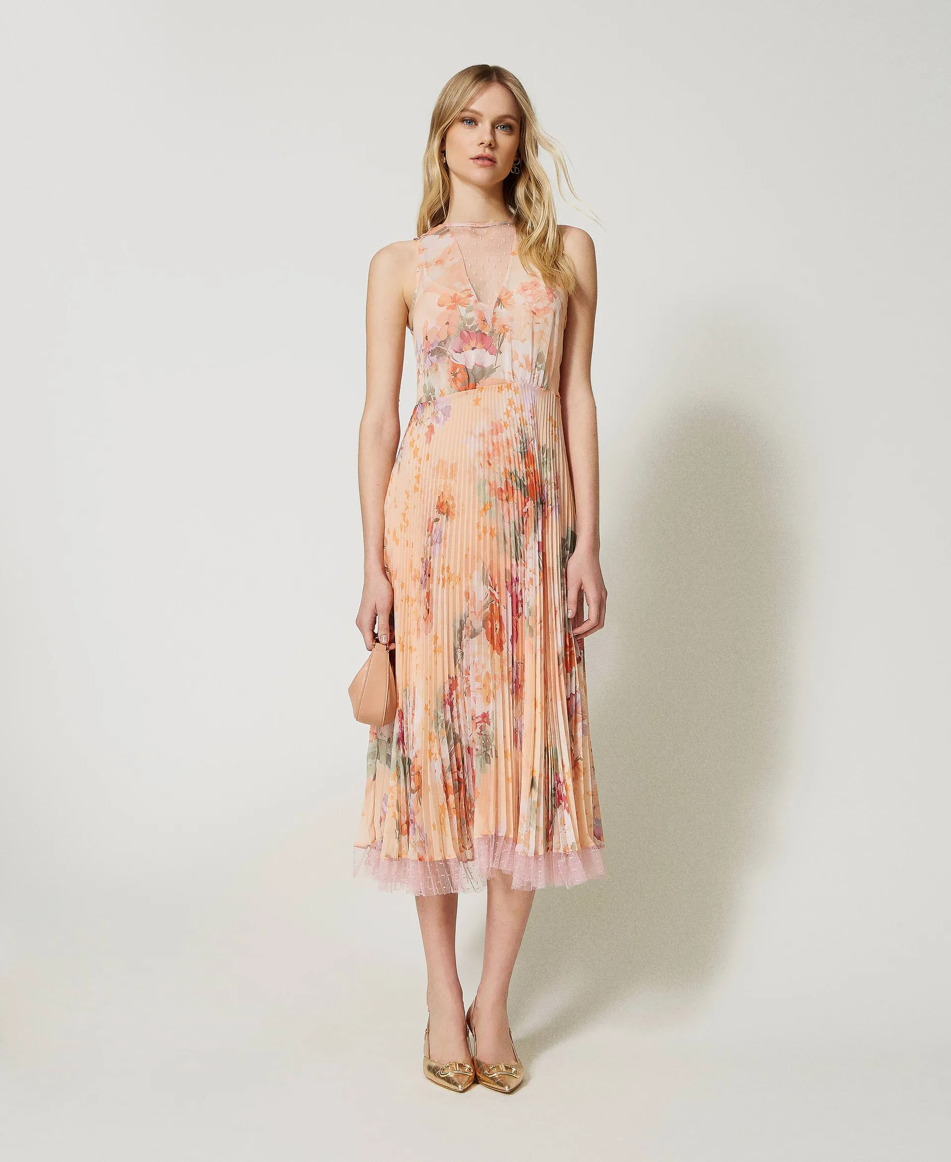 Vestido midi de crepé plisado