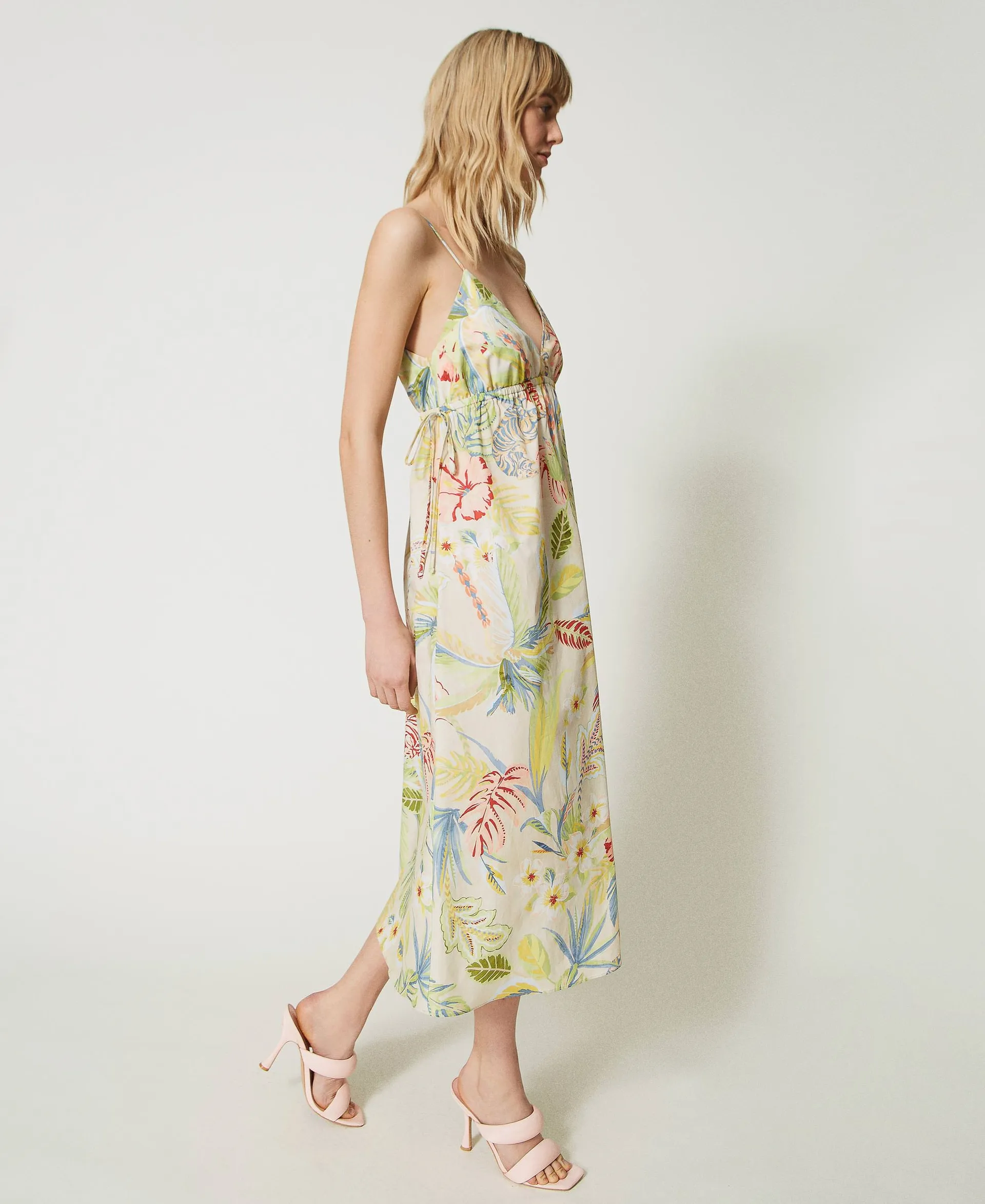 Vestido midi de popelina estampado