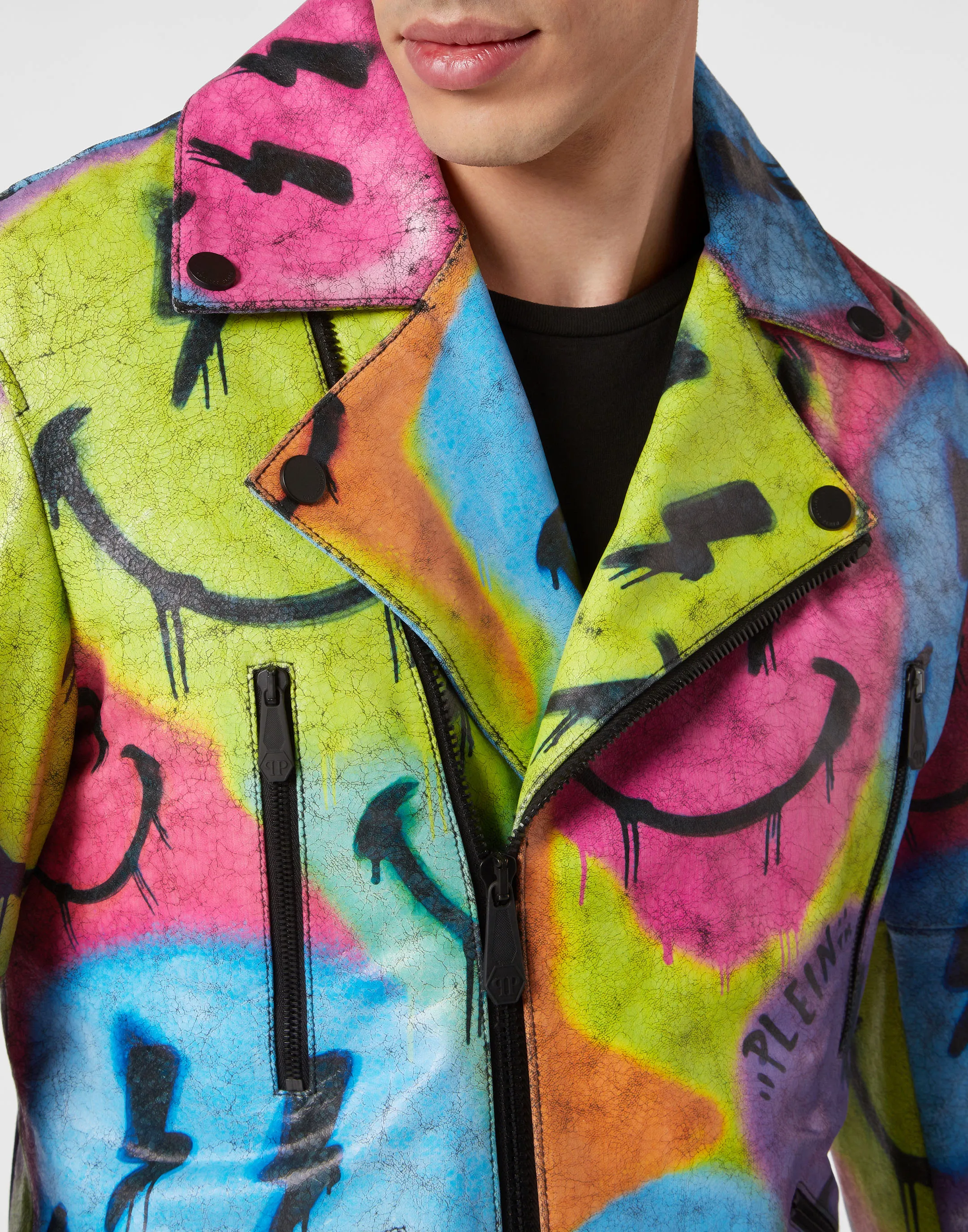 Vintage Leather Biker Jacket Smile
